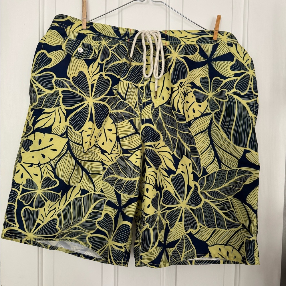 St. John's Bay Yellow and Blue Hybrid Board Shorts with Bold Floral Print